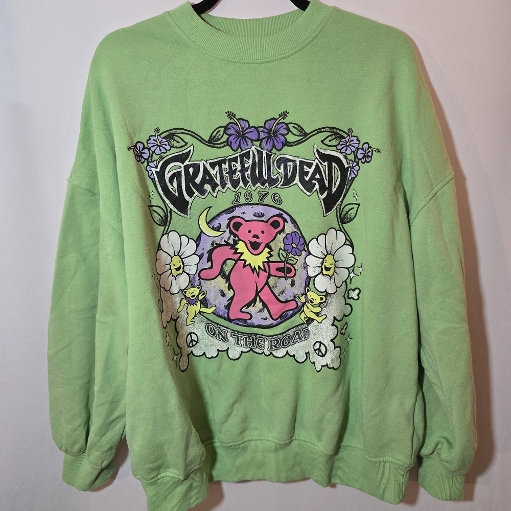 Grateful Dead Divided Lime Green Oversized Crewneck Sweatshirt 70s Trippy Sz M - Picture 2 of 6